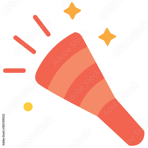 Cute orange striped party horn icon, perfect for energetic celebrations, birthdays, or illustrating bold, joyful, and festive noise-making designs.