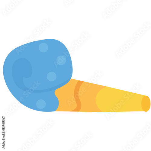 Cute blue and yellow party horn icon, great for vibrant, energetic parties, or illustrating bold, playful, and colorful celebration designs.