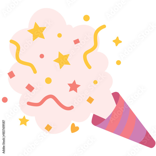 Cute party popper with stars icon, ideal for surprises, milestones, or illustrating explosive, joyful, and celebratory visual elements.