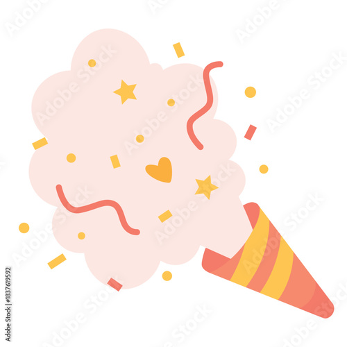 Cute heart-filled party popper icon, suitable for love-themed celebrations, Valentine’s, or illustrating sweet, affectionate, and festive visuals.