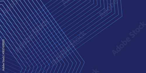 Abstract line blue background with dynamic effect. Motion vector illustration with white line decoration. Trendy dark navy blue gradient.