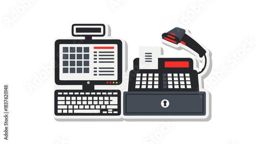 Digital Cash Register and Computer System with Barcode Scanner for Retail Transactions and Point of Sale Operations in a Store Setting