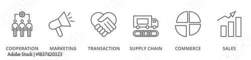 B2B concept banner icon contain of cooperation, marketing, transaction, supply chain, commerce, and sales vector illustration