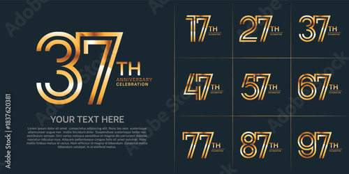 Anniversary logo set with double line number style. gold color can be use for special moment