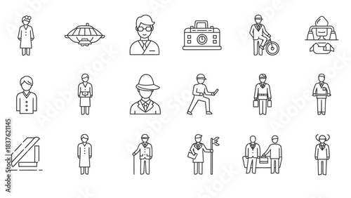 A set of black silhouette icons depicting various professionals and occupations on a white background for Black Friday sales promotions.