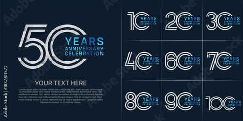 Anniversary logo set with double line number style. silver and blue color can be use for special moment