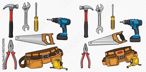 Set of Hand Tools Equipment for Construction and Repair 2dflat