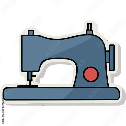 Retro blue sewing machine with red circular detail on the side isolated on a white background a classic sewing tool for garment creation and tailoring projects