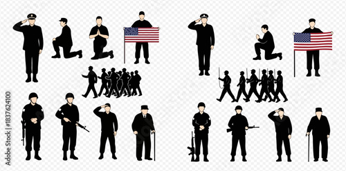 Silhouettes of Patriotic Figures and Soldiers in Various Poses 2dflat