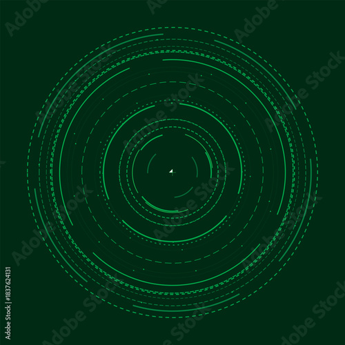 Abstract green circular pattern with glowing lines and dots creating a futuristic tech feel.