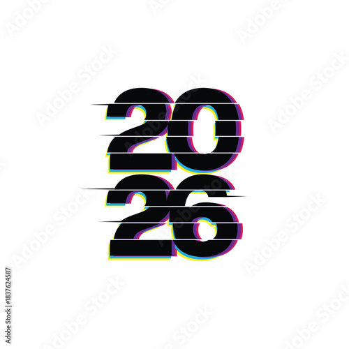 2026 symbol with abstract, modern concept, cool color combination, suitable for clothes, background, themes, and others.