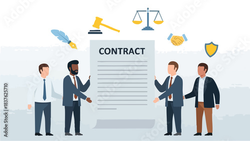 Businessmen Discussing and Signing a Contract Document.