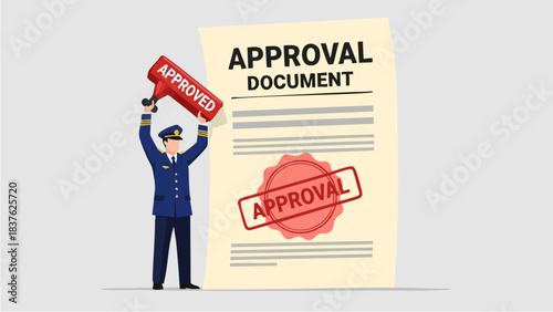 Man holding approved stamp near document.
