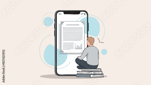 Man reading digital document on smartphone, e-signature concept.