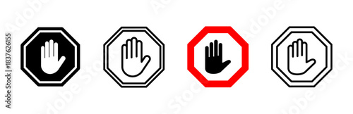 Stop icon set. stop road sign. hand stop icon vector