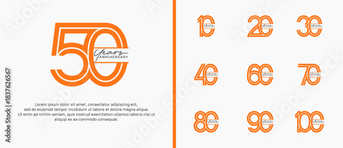 anniversary vector logo set, orange color with handwriting can be use for celebration
