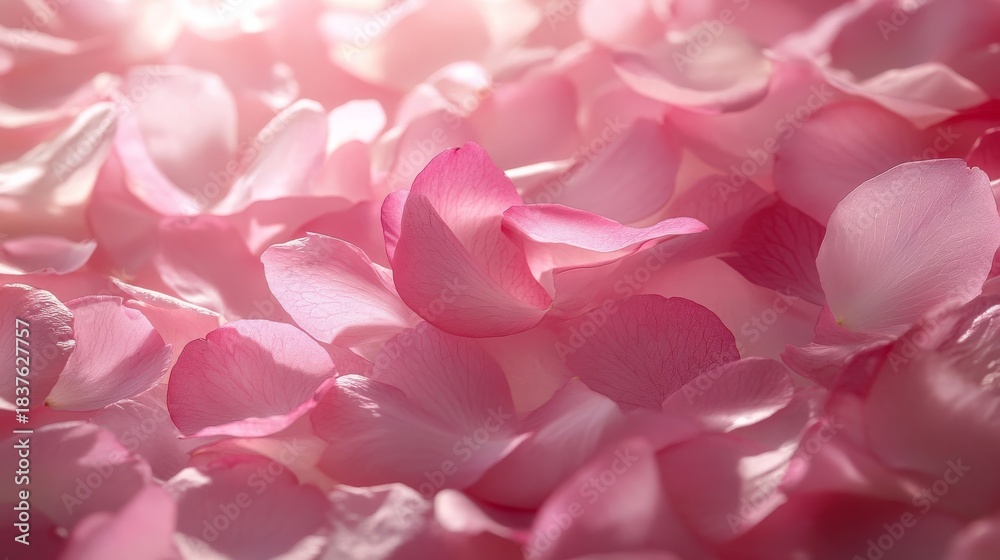 Obraz premium Ethereal composition of sakura petals in various stages of falling, creating impression of gentle spring breeze, petals arranged in seemingly random yet aesthetically pleasing pattern, translucent