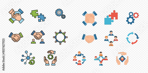 Dynamic Business Collaboration Icons Teamwork Partnership and Connectivity Solutions 2dflat