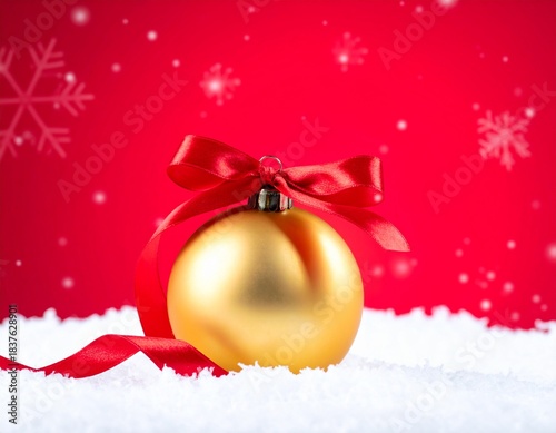 christmas red and golden single ball, floating in the air,
