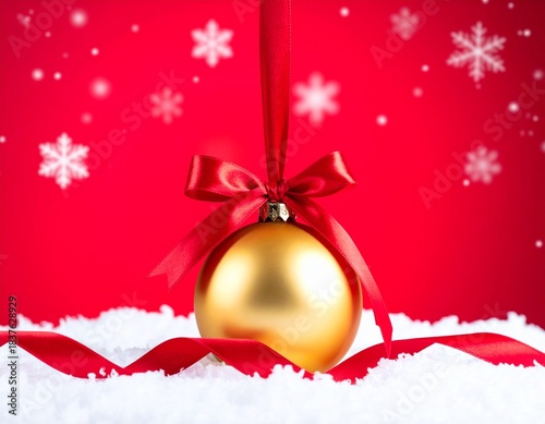 christmas red and golden single ball, floating in the air,