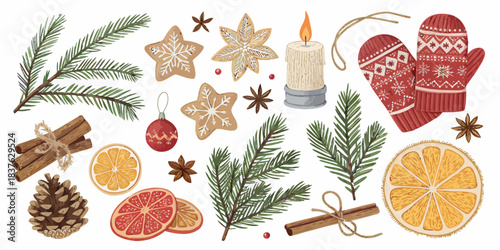 vector Christmas Richly illustrated Christmas vector pack with traditional festive motifs, perfect for elegant holiday design projects.