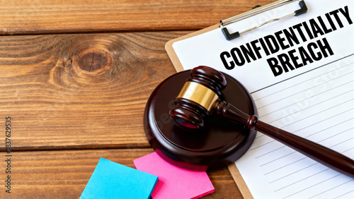 Serious concept of confidentiality breach with gavel and document. healthcare data privacy crime and legal violation