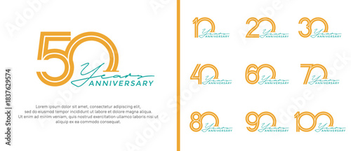 anniversary vector logo set, yellow color with handwriting can be use for celebration