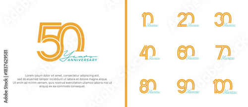 anniversary vector logo set, yellow color with handwriting can be use for celebration