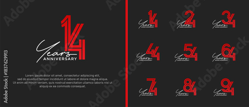 anniversary vector logo set, red color with handwriting can be use for celebration