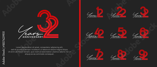 anniversary vector logo set, red color with handwriting can be use for celebration