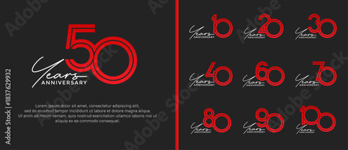 anniversary vector logo set, red color with handwriting can be use for celebration