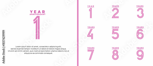 anniversary vector logo set, pink color can be use for celebration