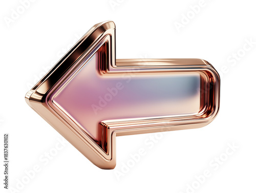 Rose Gold Metallic Arrow Pointing Left, Isolated