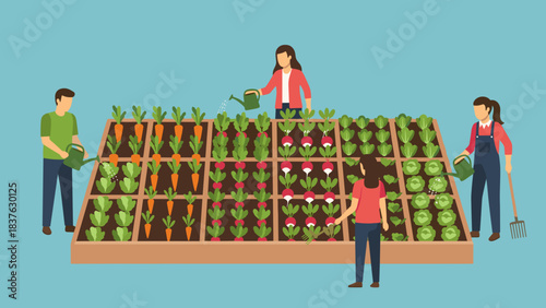 People at an outdoor vegetable market arranging and selling fresh produce.