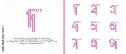 anniversary vector logo set, pink color can be use for celebration