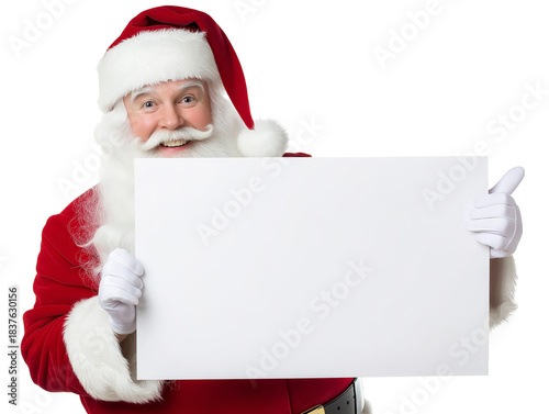 Santa Claus Holding Blank Sign, Isolated on White