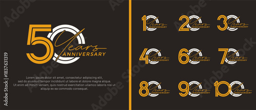 anniversary vector logo set, orange and white color with handwriting can be use for celebration