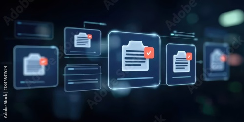 A futuristic digital ledger combining report publishing and online document structure supported by a sorted folder ensuring solid information management