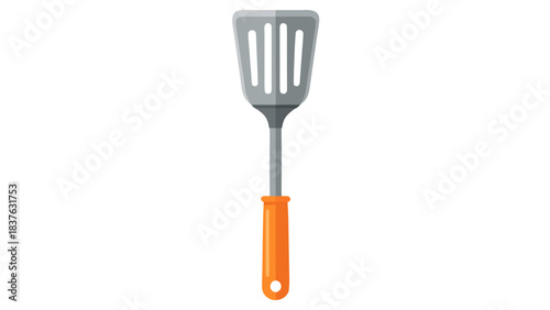 Grill Spatula With Orange Handle Flat Design Isolated On Black Background