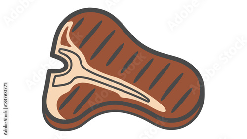 Grilled T Bone Steak Icon Flat Design With Brown Color And Grey Stripes Isolated On Black Background Simple Food Graphic For Commercial Use