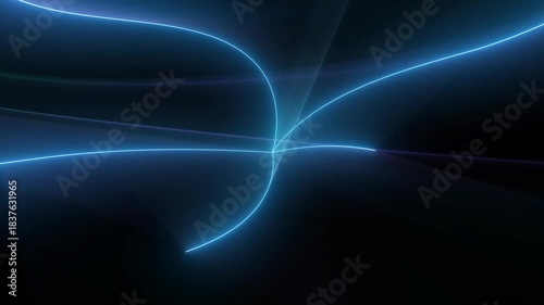 Abstract Sci-fi futuristic glowing blue neon laser line curve retro loop background. Light trail wave, style optic fiber digital technology. Ultra HD 4K