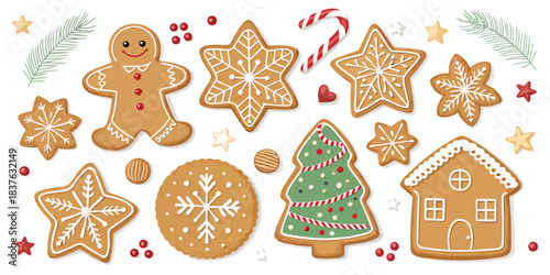 vector Christmas Charming Gingerbread Cookie Christmas Vector: Festive Treats, Baking Elements, and Holiday Accents