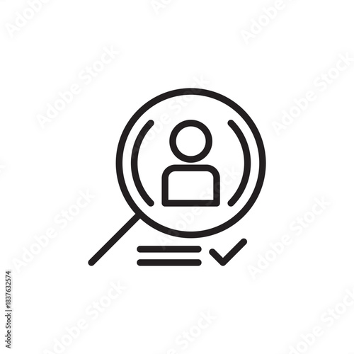 Candidate screening icon symbolizing qualification review, applicant assessment, and resume vetting, representing HR processes, talent acquisition, recruitment filter, and hiring. Editable stroke.