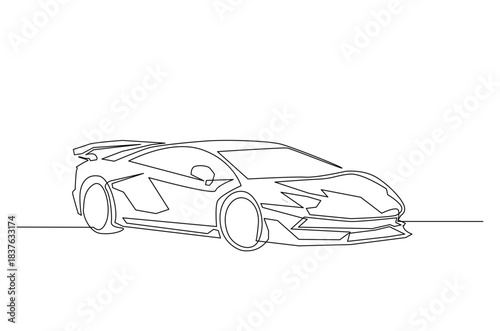 Continuous one line drawing of sporty supercar. Luxury Sport Car in single line art illustration. Editable vector.