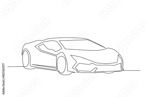 Continuous one line drawing of sporty supercar. Luxury Sport Car in single line art illustration. Editable vector.