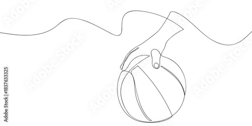 Hand holding a basketball in one continuous line. simple linear style. Doodle vector illustration Editable stroke.