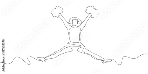 Cheerleaders jump in one continuous line. simple linear style. Doodle vector illustration Editable stroke.