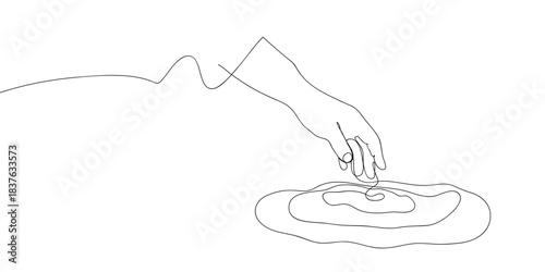 Hands are dipping into the water, in one continuous line. simple linear style. Doodle vector illustration Editable stroke.