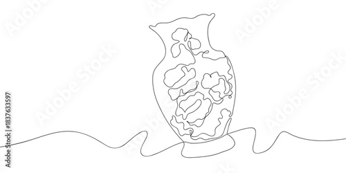 The vase has a floral pattern in one continuous line. simple linear style. Doodle vector illustration Editable stroke.