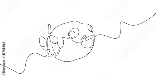Puffer fish in one continuous line simple linear style. Doodle vector illustration Editable stroke.